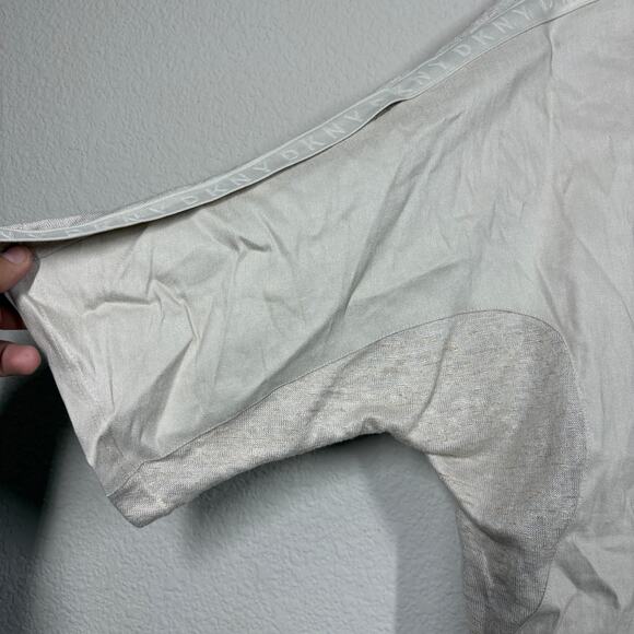 DKNY Womens Size Medium Tie Sleeves Top Tan Linen Rayon Blend Crew Neck Stretch - Picture 3 of 11